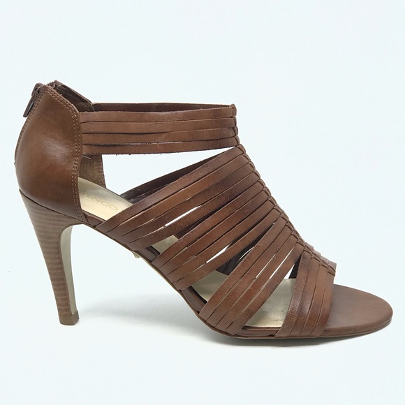FRANCO SARTO TAN LEATHER STRAPPY CAGE HEEL - Picture 5 of 7